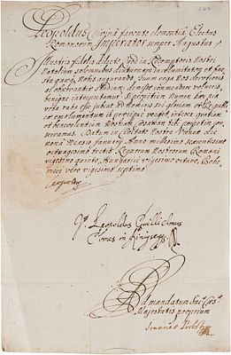 Leopoldo d'Asburgo, imperatore - Missiva scritta da altra mano e firmata di pugno dall'imperatore - 