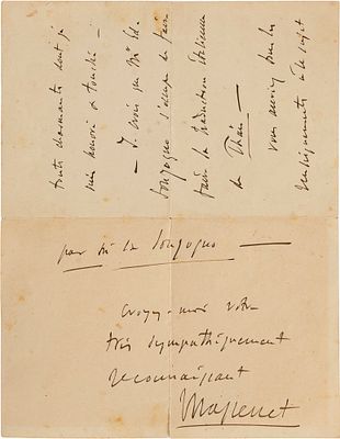 Jules Massenet - Lettera di tre facciate manoscritta e firmata - Jules Massenet - Lettera di tre 