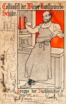 Gustav Klimt - Cartolina indirizzata al dottor Otto Conrad con la firma autografa del grande artista austriaco sul lato lungo di sinistra