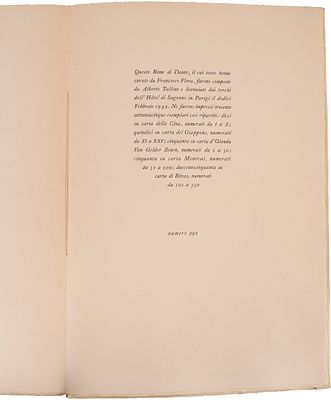 Dante Alighieri - Le Rime - Dante Alighieri - Le Rime Parigi, Alberto Tallone - Torchi dell'Hotel 