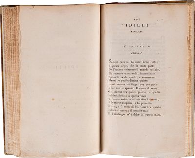 Leopardi Giacomo - Canzoni del Conte Giacomo Leopardi. Pei tipi del nobili e comp. (1824)</br>Unitamente A:</br>Leopardi Giacomo - Versi del Conte Giacomo Leopardi