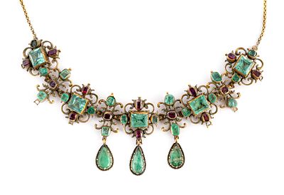 Collana in oro, smeraldi e radici di rubini - Collana in oro, smeraldi e radici di rubini Collana 