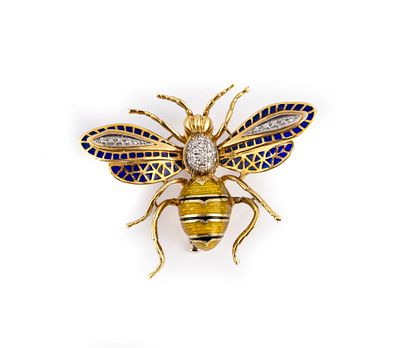 Spilla in oro diamanti e smalti, anni 1950-60 - Spilla in oro diamanti e smalti, anni 1950-60 