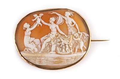 Spilla in oro e cammeo in conchiglia - Spilla in oro e cammeo in conchiglia Spilla in oro rosa 