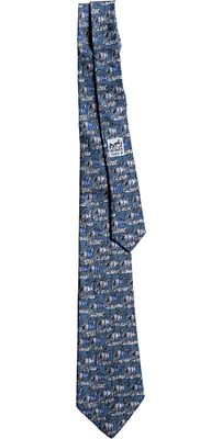 Cravatta 7368 PA - Herm&egrave;s Cravatta 7368 PA In seta, cavalli su fondo azzurro In buone condizioni