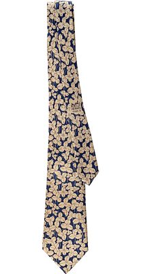 Cravatta 7228 UA - Herm&egrave;s Cravatta 7228 UA In seta, foglie su fondo blu In ottime condizioni