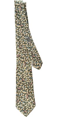 Cravatta 7404 PA - Herm&egrave;s Cravatta 7404 PA In seta, uccelli su fondo verde In buone condizioni