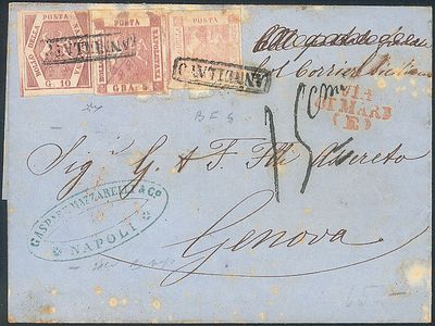 Antichi Stati Italiani - Napoli - Lettera con affrancatura tricolore - Antichi Stati Italiani - 