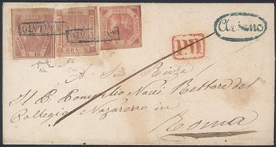 Antichi Stati Italiani - Napoli - Busta affrancata con 2+5+10 grana (5+8+10a) - Antichi Stati 