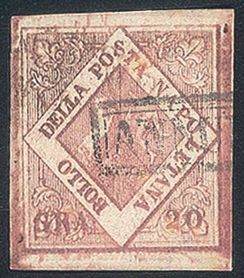 Antichi Stati Italiani - Napoli - 1858 - 20 gr. rosa brunastro 1a Tavola (12 cat. 1.350) - Antichi 