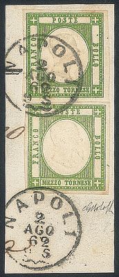 Antichi Stati Italiani - Province Napoletane - 1861 - 1/2 tornese verde + 1/2 tornese verde giallo (17 + 17c)