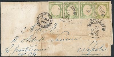 Antichi Stati Italiani - Province Napoletane - Striscia di tre 1/2 tornese verde + 1/2 tornese verde giallo chiaro (17 + 17a)