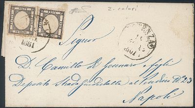 Antichi Stati Italiani - Province Napoletane - Lettera affrancata con 1 grano nero + 1 grano grigio (19 + 19a)