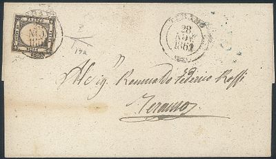 Antichi Stati Italiani - Province Napoletane - Lettera affrancata con 1 grano grigio nero (19a) - A 