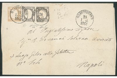 Antichi Stati Italiani - Province Napoletane - Lettera affrancata con coppia orizzontale del 1 grano grigio nero