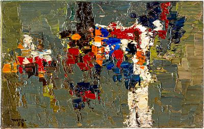 Senza titolo - IDEO PANTALEONI (1904 - 1993) Senza titolo 1957 Olio su tela applicata su pannello 