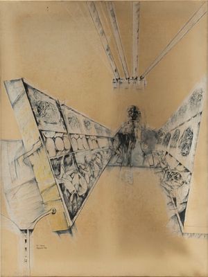 71 - Vetrina - RENZO VESPIGNANI (1924 - 2001) 71 - Vetrina 1964 Tecnica mista su carta applicata 