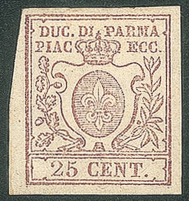 Antichi Stati Italiani - Parma - 1857 - 25 cent bruno lilla (10) - Antichi Stati Italiani - Parma 