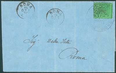 Antichi Stati Italiani - Stato pontificio - 2 cent (22da) con soprastampa parziale in basso e a destra
