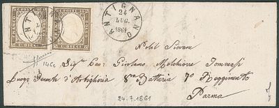Antichi Stati Italiani - Sardegna - Coppia del 10 cent grigio bistro chiaro (14Cc) - Antichi Stati 