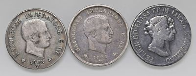 MILANO – Napoleone I (1805-1814) - MILANO – Napoleone I (1805-1814) Lotto di tre monete: 5 Lire 