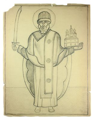 НЕИЗВЕСТНЫЙ РУССКИЙ ХУДОЖНИК 1920-Х ГГ. 
Эскиз иконы. 1920-е гг. 
Калька; карандаш. 