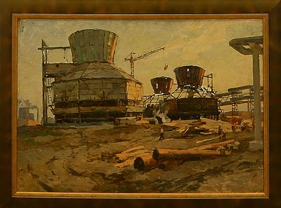 без подписи "Строительство домн"
картон, масло. Экспертиза не проводилась. 
Атрибутируется 