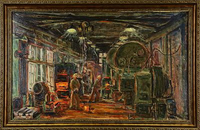 Платонов Е.Г. " Кузнечный цех з-д Калибр " 1982г.
картон, масло. Платонов Евгений Георгиевич 