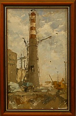 подпись неразборчива " Балаковская АЭС "
холст на картоне, масло. Экспертиза не проводилась 