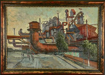 Шаповалов П.Ф. "г.Краматорск "
Донецкий турбомоторный завод 1960г.
холст на картоне, масло. Петр 