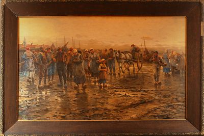 Г.Лайроль (G.Layrolle) Франция " Рыбацкая деревня на севере Франции " (рубеж 19-20 вв)
холст, масло