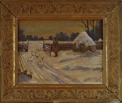 н/х (копия Михаила Гермашева) " Снег выпал " 
холст, масло. Это подлинный предмет антиквариата 