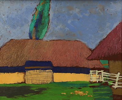 Медведев С.Г. "Венгрия.двор" 2005г. 
холст, масло, золото. Медведев Сергей Геннадьевич 