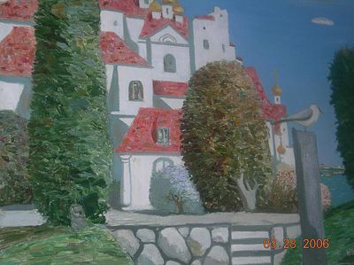Попков Ю.Н. "Белый город"1999г.
холст, масло. Юрий Николаевич Попков (род.1954 г.) — известный 