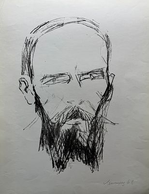 [Архив Герты Неменовой] Неменова Г.М. «Ф. Достоевский», 1968 г. Бумага, автолитография. Размер: 