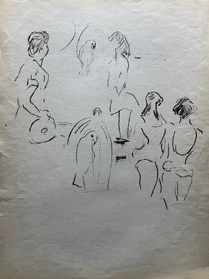 [Архив Герты Неменовой] Неменова Г.М. «Цирк. Гимнастки и какаду», 1970-е гг. Бумага 