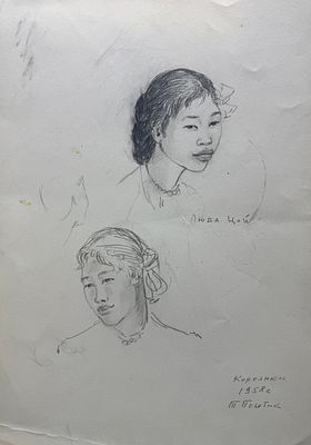 [Архив Т. Полетика] Т. Полетика «Люда Цой. Кореянки», 1958 г. Бумага, графитный карандаш. Тамара 