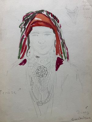 [Архив Т. Полетика] Т. Полетика «Портрет женщины в национальном костюме», 1950-е гг. Бумага 