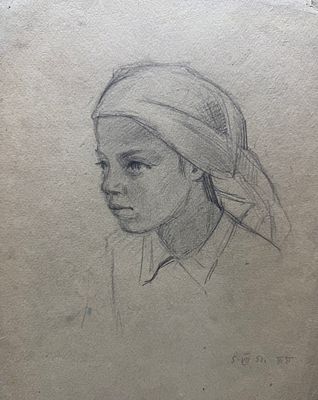 [Архив Т. Полетика] Т. Полетика «Девочка», 1951 гг. Бумага, гр. карандаш. Тамара Полетика 