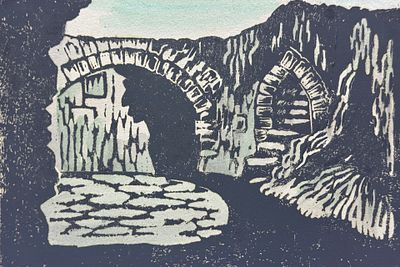 [Архив Т. Полетика] Т. Полетика «Старинный мост», 1950-е гг. Бумага, смешанная техника. Тамара 