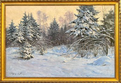 Дорохов К.Г. &laquo;Зимний вечер&raquo;, 1953 г. Холст, масло. Размер: 100х150 см. Дорохов Константин 