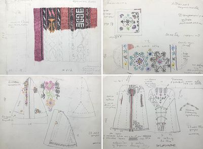 [Архив Т. Полетика] Сборный лот. 4 шт. Эскизы и детали костюмов Средней Азии. Узбекистан. 