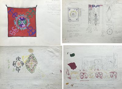 [Архив Т. Полетика] Сборный лот. 4 шт. Эскизы орнаментов Средней Азии. 1970-е гг. 
1. &laquo;Кошма&raquo;. 