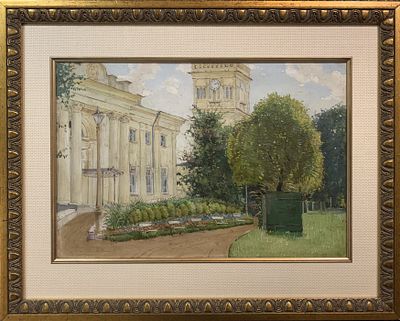 Гужавин М.М. (1888-1931) &laquo;Усадебный дом&raquo;, 1910-е гг. Картон, масло. Размер: 32х46,7 см. Гужавин 