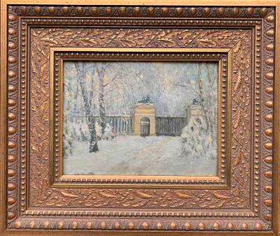 Боголюбов Б.М. (1878 – после 1919) &laquo;Ворота в зимнем парке&raquo;, 1900 – 1910-е гг. Картон, масло. 