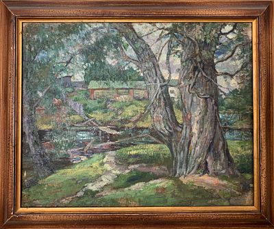 Перельман И.Я. (1876 - ?) &laquo;Летний пейзаж с рекой&raquo;. Начало ХХ века. Холст, масло. Размер: 49 