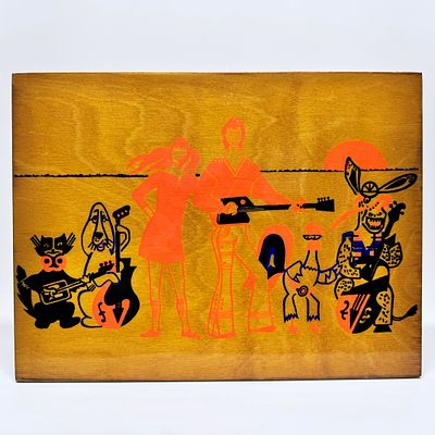 Панно &laquo;Бременские музыканты&raquo;. СССР, 1970-е гг. Дерево, печать, лак. 
Ордена Трудового Красного 