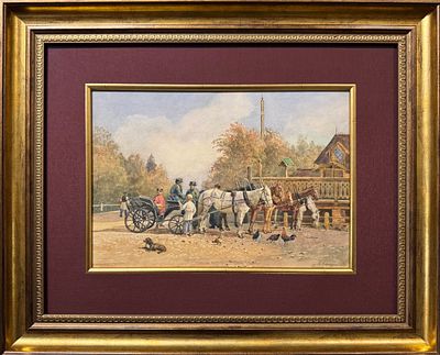 Лавеццари А.К. (1817-1881) &laquo;Извозчики в Петергофе&raquo;, 1871 г. Бумага на картоне, акварель 