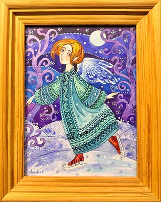 Руденко О. &laquo;Зимний ангел&raquo;. Бумага, акварель, белила. Оксана Руденко &laquo;Зимний ангел&raquo;. Бумага 