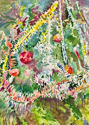 Верховская-Гиршфельд Т.М. &laquo;Игрушки на ёлке&raquo;, 1980 г. Бумага, акварель. Размер: 48х36 см. 
